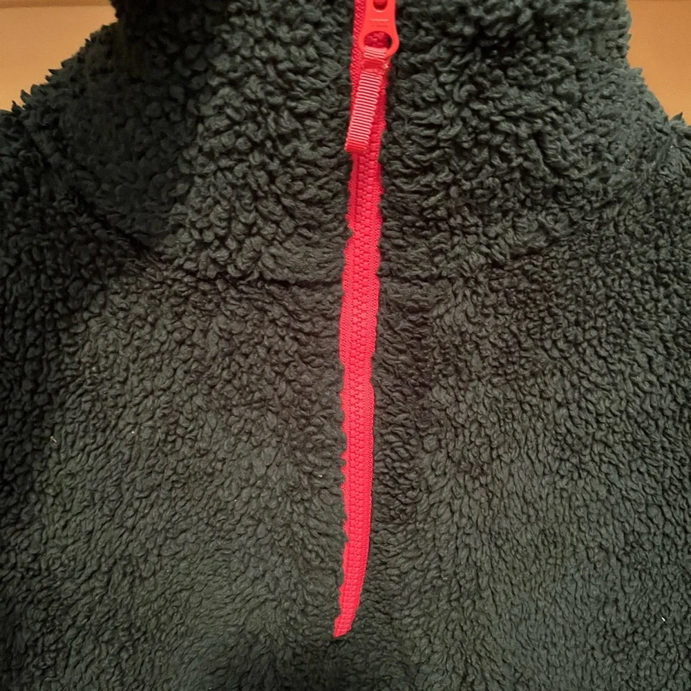J. Crew Dark Green Fleece with Pink Zipper Accent - Picture 3 of 5